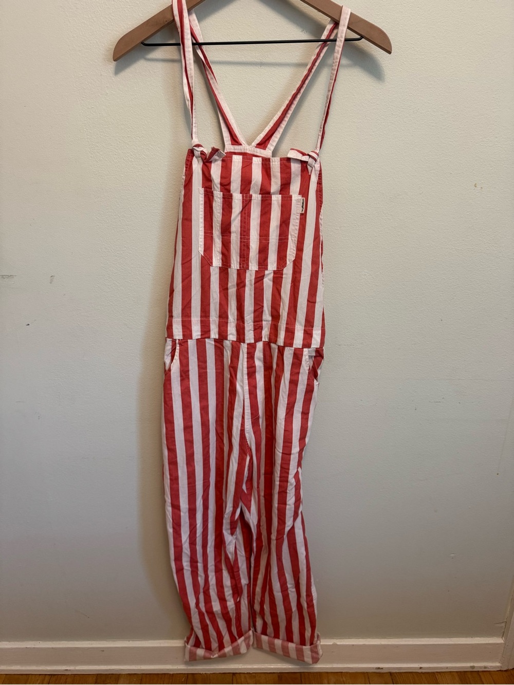 Insight Striped Orange & White Cotton Overalls - Women's Jumpsuit